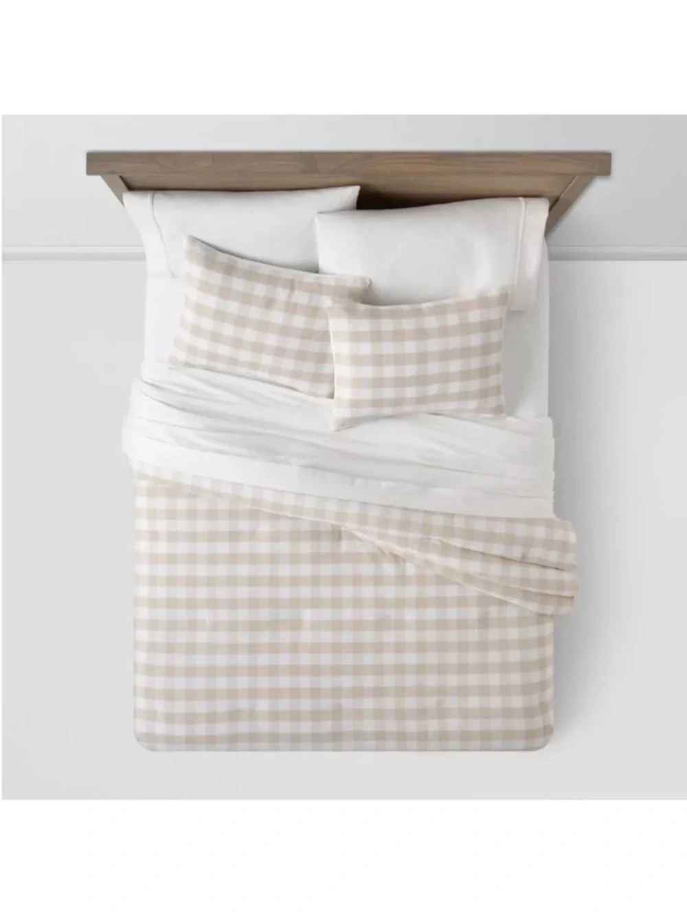 Threshold King Beige and White Gingham Comforter Set - All Season, Breathable
